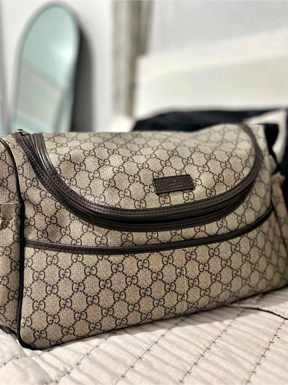 Gucci GG Plus Monogram Messenger Diaper Bag Brown & Beige
